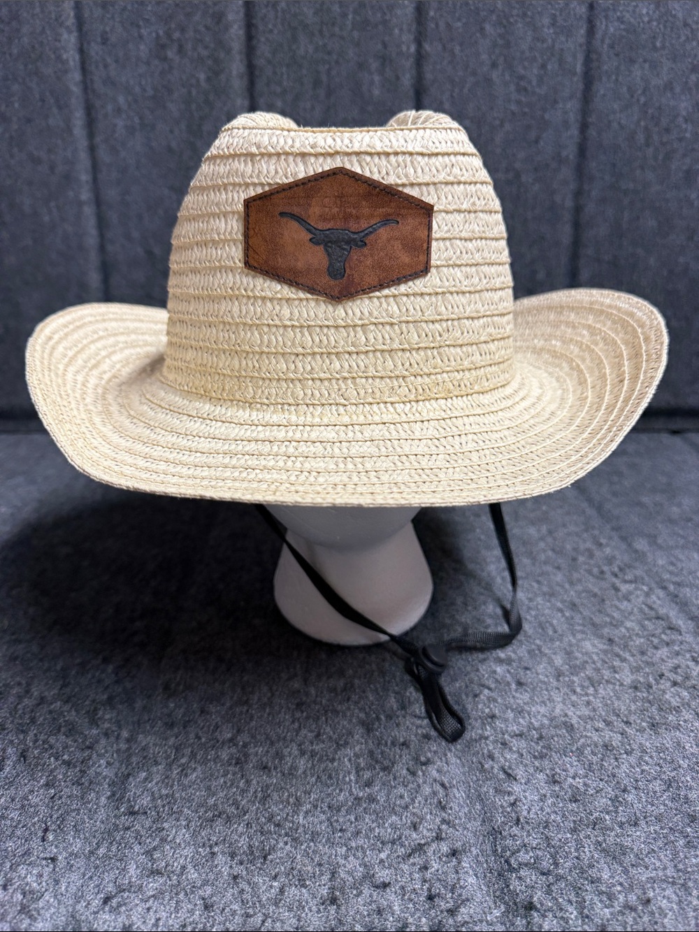 Source Unknown Straw Cowboy Hat with Brown Leather Patch